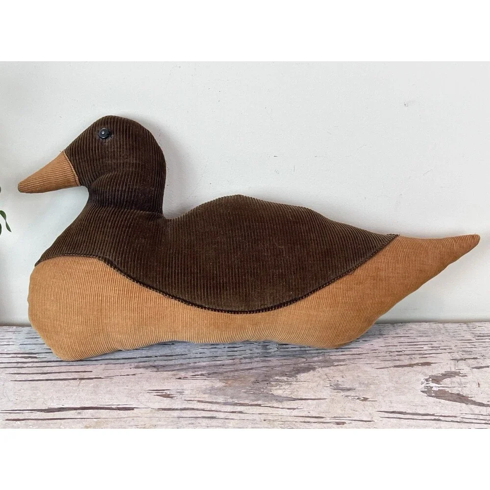 Vintage Mallard Duck Door Stop Corduroy Fabric Whimsy 18” Stuffed Grannycore